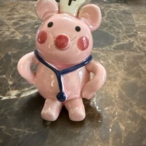 Vintage Hand signed Nurse Pig Figurine Studio Pottery Whimsical Collection